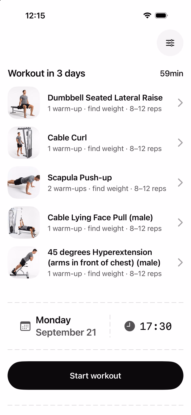 First planned session: Monday September 21 workout preview