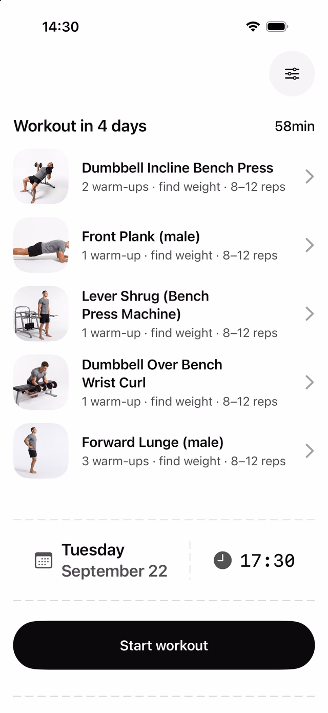 Second planned session: Tuesday September 22 workout preview